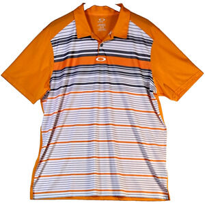 Oakley Hydrolix Men's Golf Polo Short Sleeve Orange White Grey Striped XL
